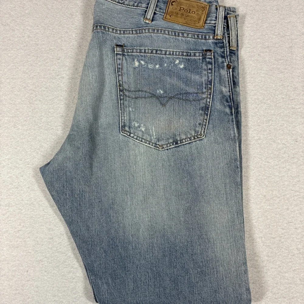Polo Ralph Lauren Authentic Dungarees Distressed Light Wash Denim Jeans 38x32